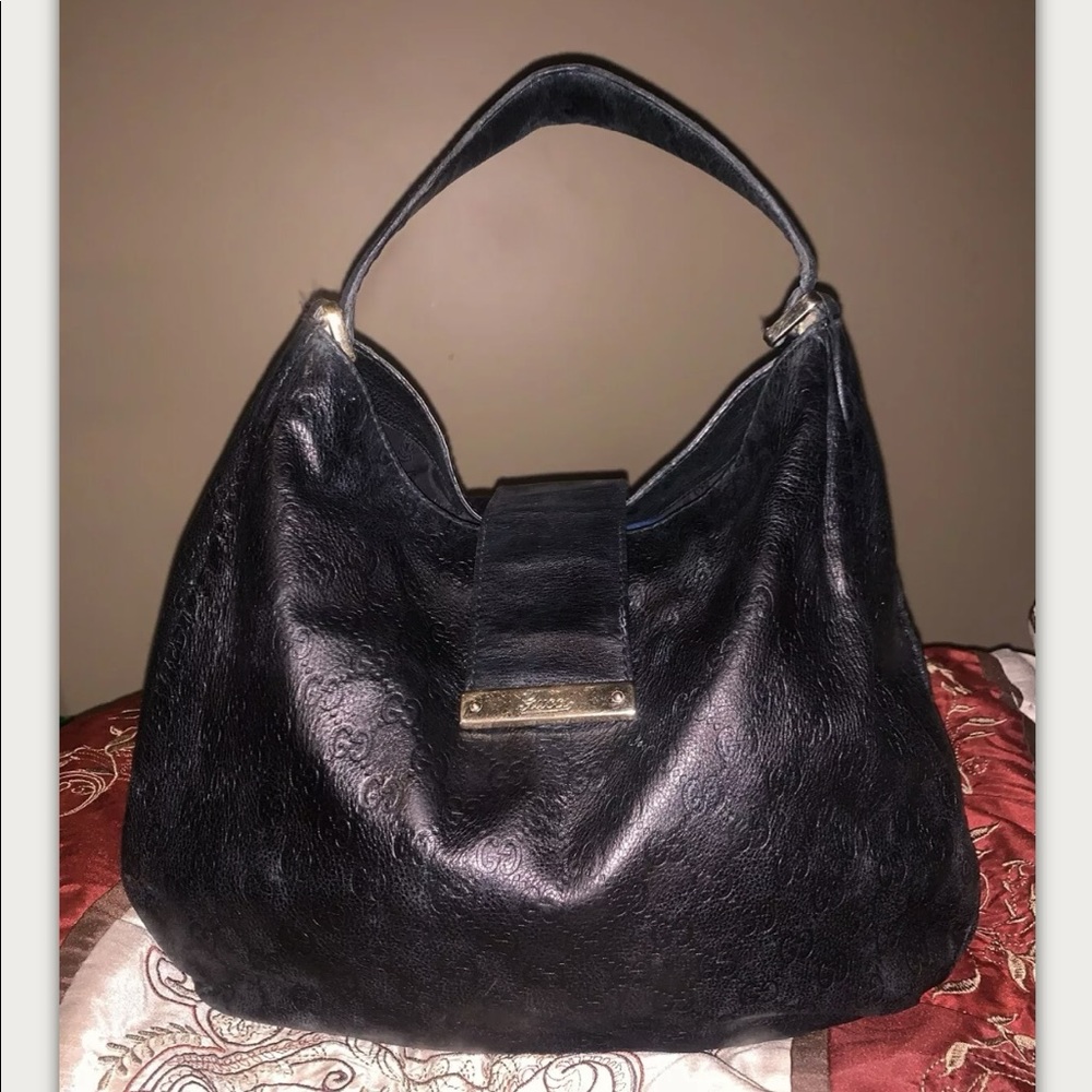Gucci Guccissima Black Leather Hobo Bag